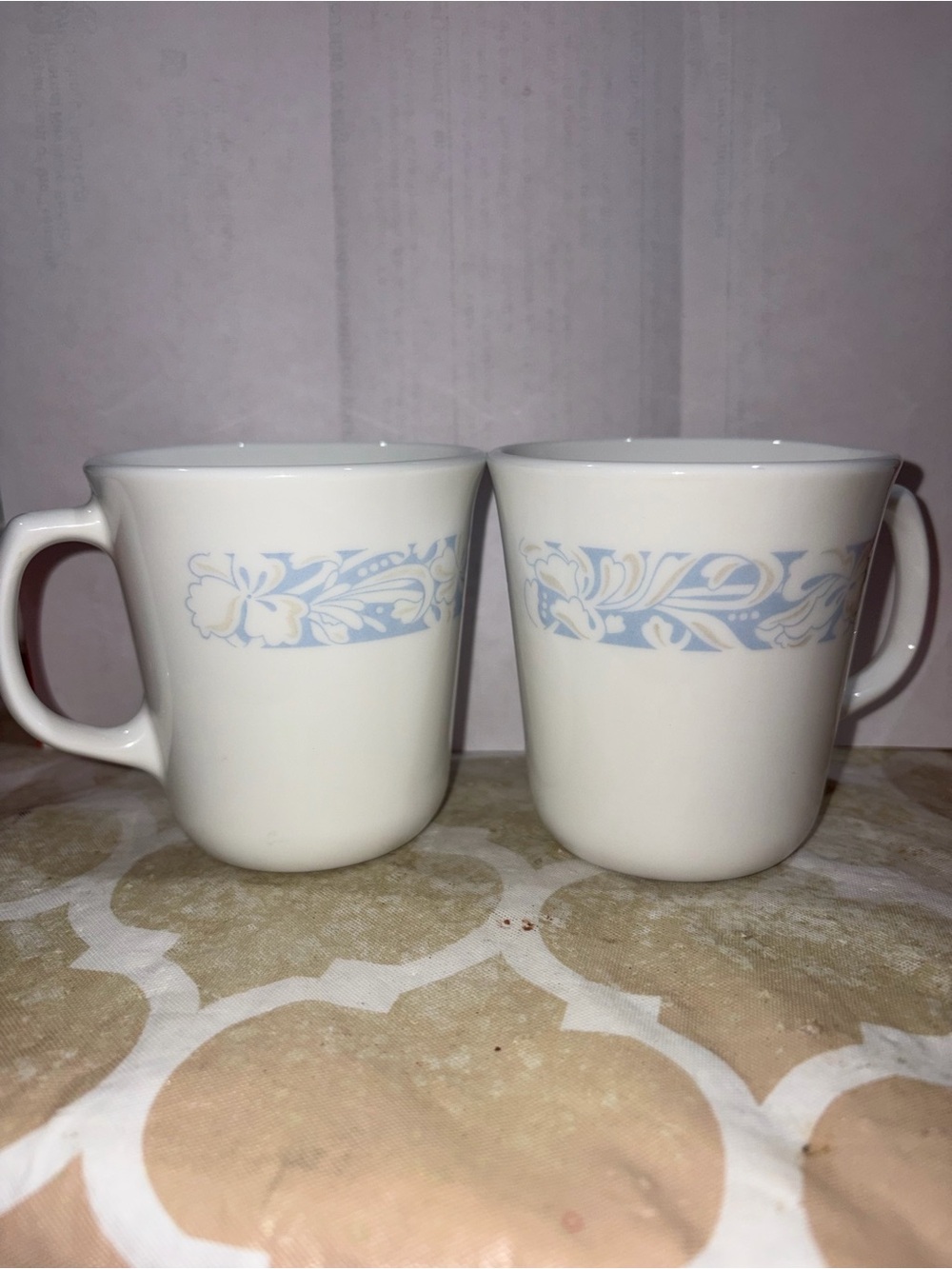 Vintage Corning Morning Blue Coffee Mugs Set of 2 Blue Floral USA MCM Corelle